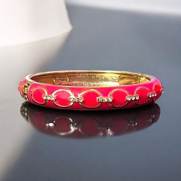 Sequin Pink Gold And Rhinestones Clamper Bangle Bracelet NWOT - Picture 1 of 3